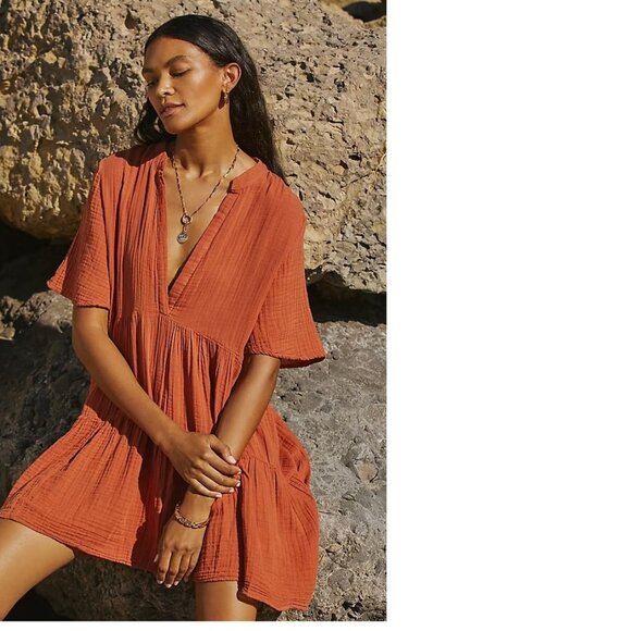 Anthropologie The Kallie Flowy Tunic Dress size M brown color new with tag nwt - Picture 4 of 7